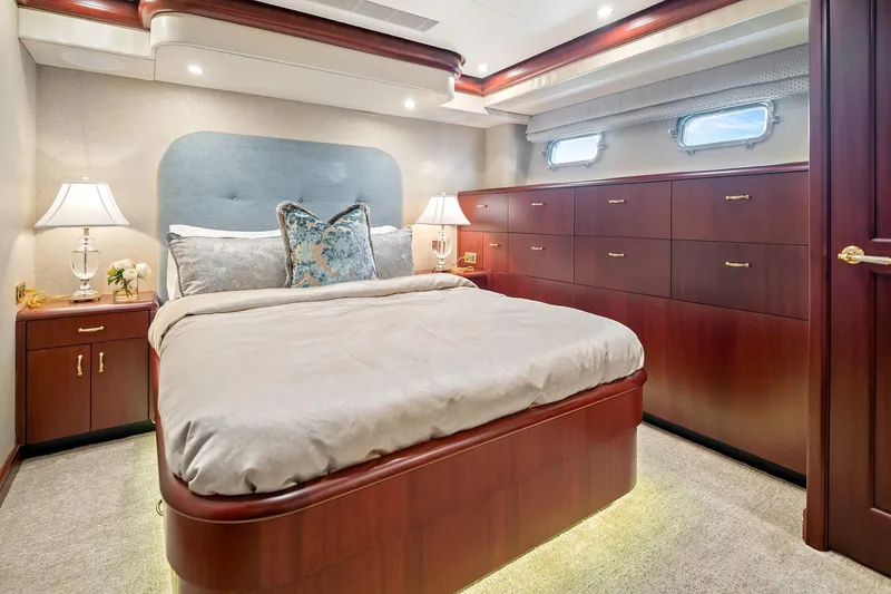 Slide: The Image of Luxurious bedroom interior of 2002 NorthCoast Pilothouse Motoryacht with elegant wood finishes. - 42