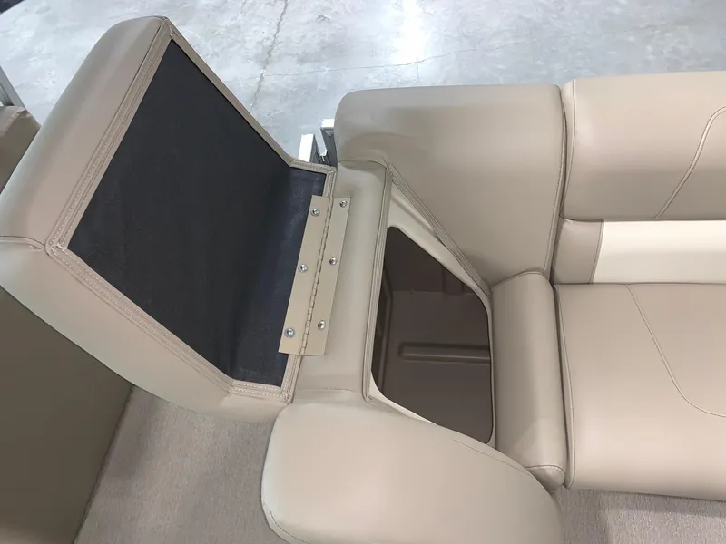 Slide: The Image of 2024 Starcraft LX22 F boat seat with storage compartment. - 16