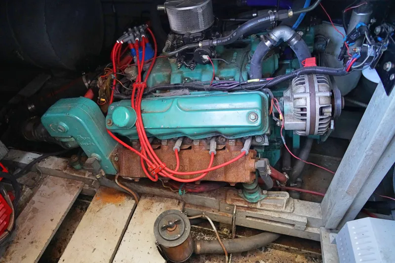 Slide: The Image of 1962 Chris-Craft Roamer 36 engine compartment with visible wiring and components. - 14