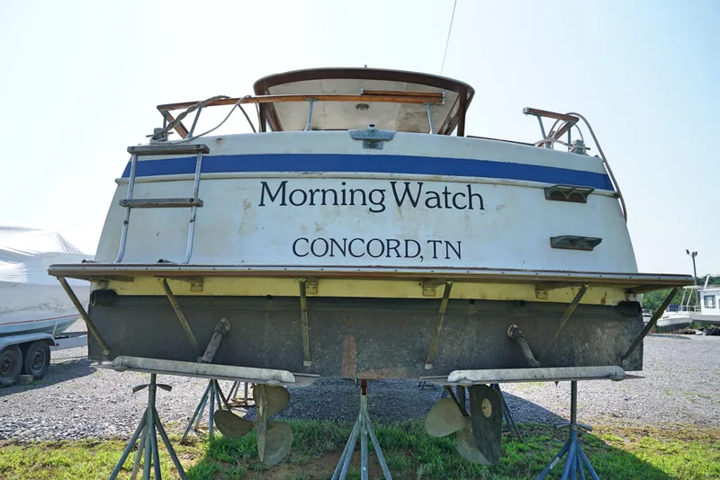 Slide: The Image of 1962 Chris-Craft Roamer 36 boat named Morning Watch from Concord, TN, on stands. - 2