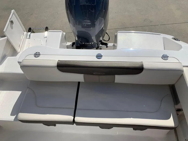 Slide: The Image of 2024 Robalo R202 Explorer boat rear seating and engine area. - 25