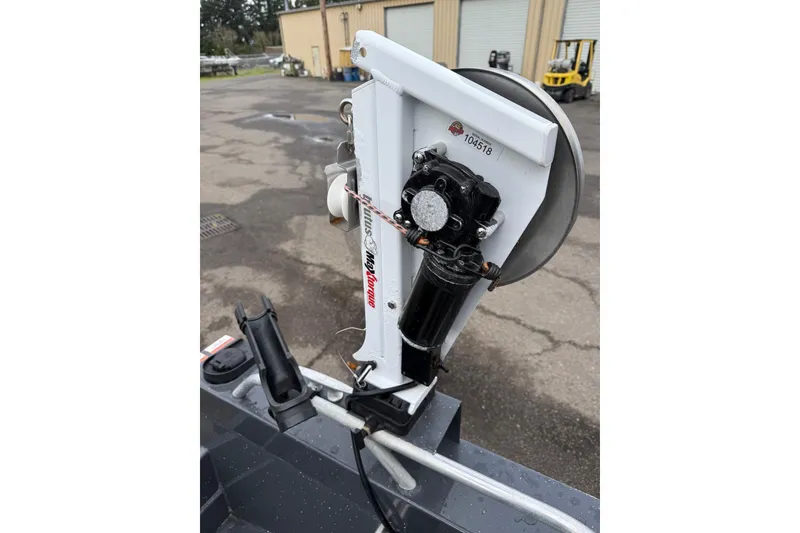Slide: The Image of 2019 Fish Rite Stalker boat detail with winch and pulley system. - 33