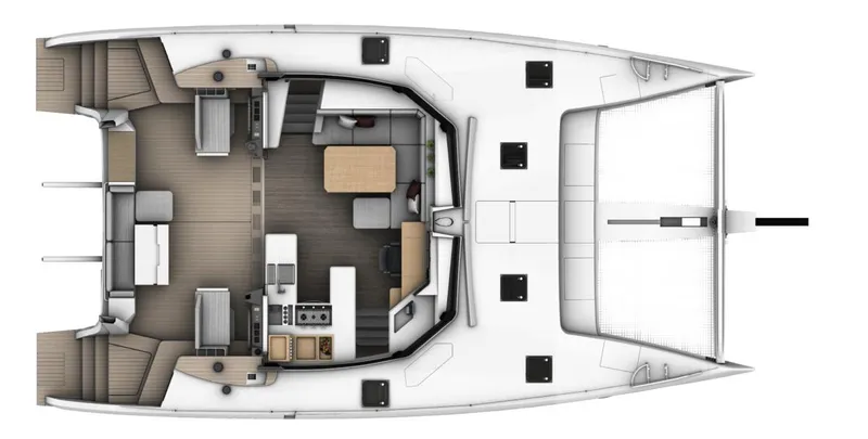 Slide: The Image of Top view of 2026 Seawind 1370 catamaran interior layout, featuring spacious living and kitchen areas. - 18