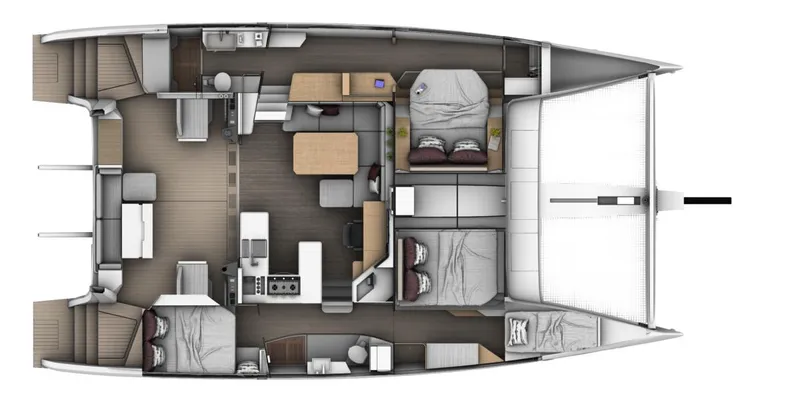 Slide: The Image of 2026 Seawind 1370 catamaran interior layout with bedrooms, kitchen, and living area. - 19