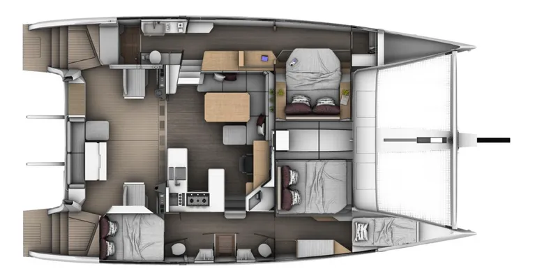 Slide: The Image of Floor plan of 2026 Seawind 1370 catamaran, featuring spacious cabins and modern amenities. - 20