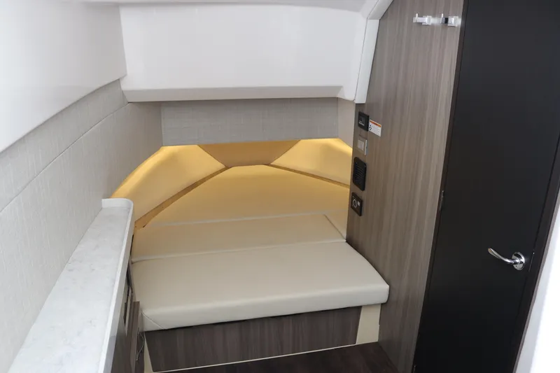 Slide: The Image of 2023 Regal 38 SAV cabin interior with modern design and ambient lighting. - 46