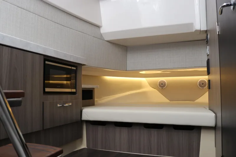 Slide: The Image of 2023 Regal 38 SAV interior cabin with modern design and ambient lighting. - 49