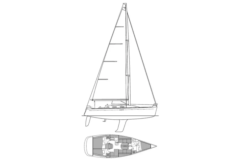 Slide: The Image of Line drawing of a 2002 Beneteau First 36.7 sailboat with interior layout. - 45