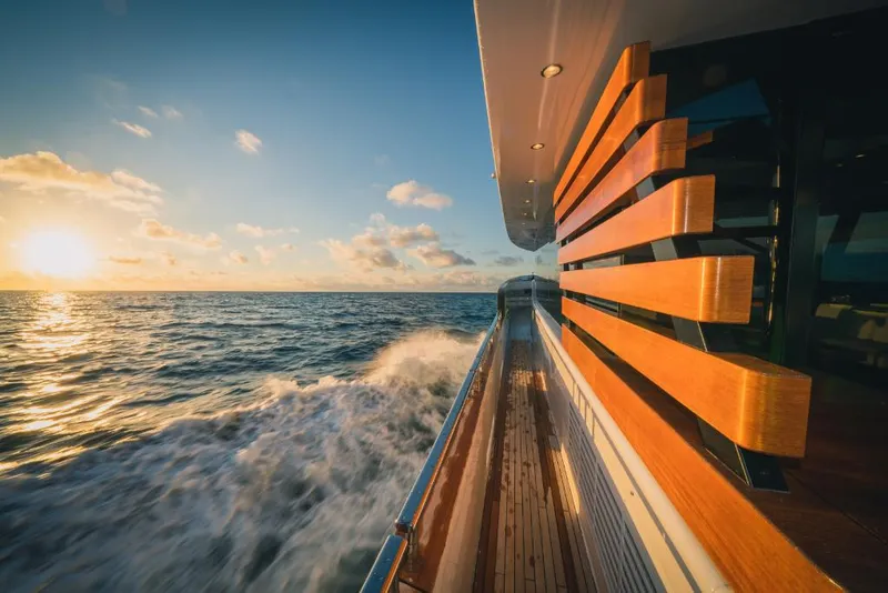 Slide: The Image of Azimut Magellano 25 Metri 2023 yacht cruising at sunset on the open sea. - 22