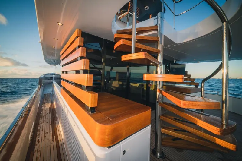 Slide: The Image of Luxurious wooden staircase on Azimut Magellano 25 Metri yacht, 2023 model, with ocean view. - 23