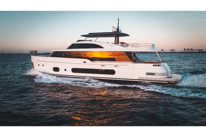Slide: The Image of 2023 Azimut Magellano 25 Metri yacht cruising at sunset. - 3