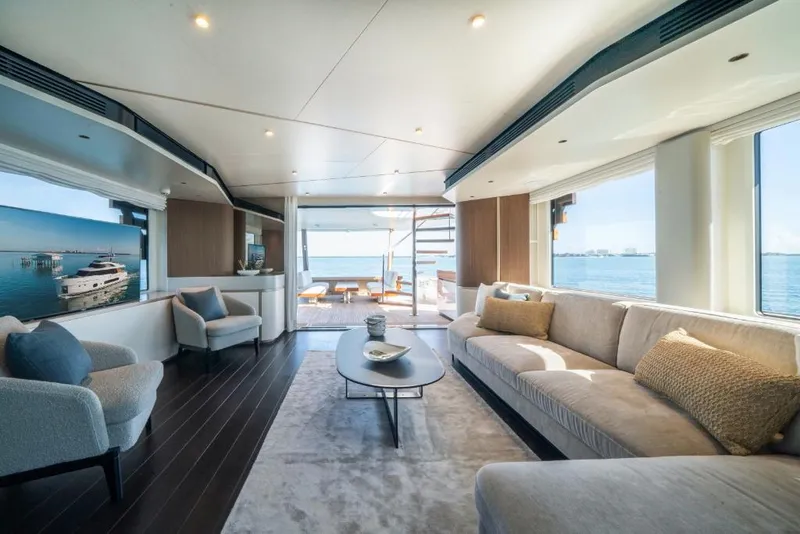 Slide: The Image of Luxurious interior of 2023 Azimut Magellano 25 Metri yacht with ocean view. - 48