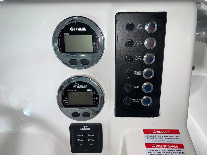Slide: The Image of Control panel of 2026 Robalo R222 Center Console with Yamaha gauges and switches. - 15