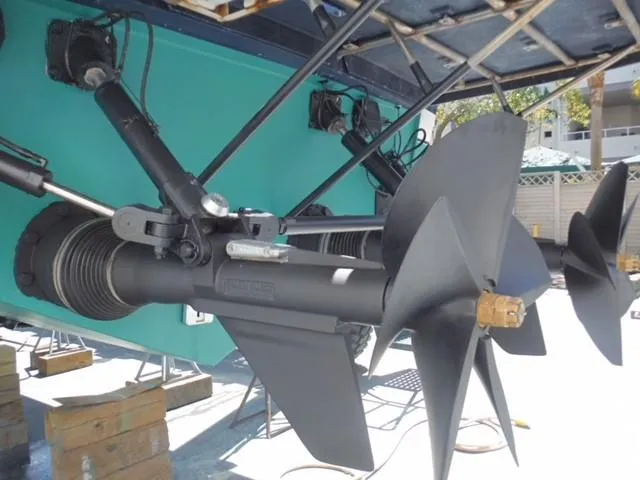 Slide: The Image of Close-up of 1997 Baia Cantieri boat propellers in dry dock. - 17