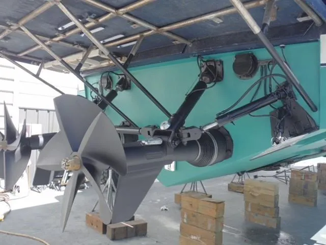 Slide: The Image of 1997 Baia Cantieri boat propellers and rudders in dry dock maintenance. - 18