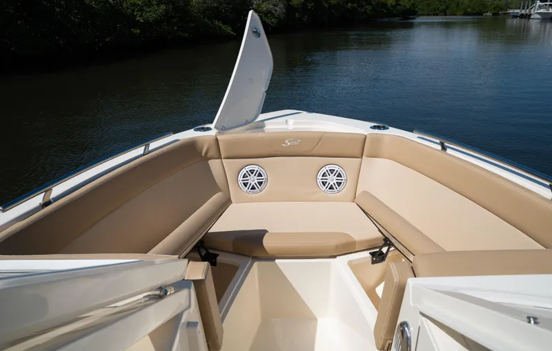 Slide: The Image of Interior of 2026 Scout 240 Dorado with beige seating. - 10