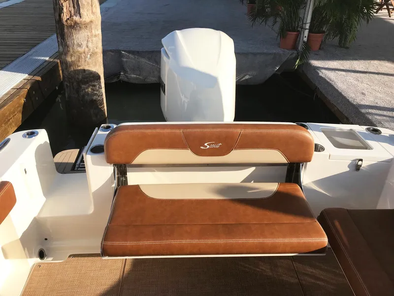 Slide: The Image of Rear seat of 2026 Scout 240 Dorado with brown leather. - 6