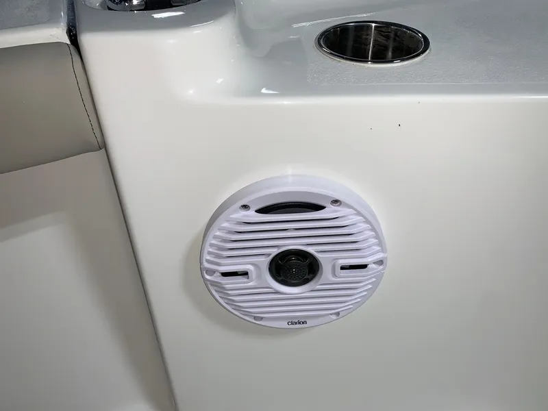 Slide: The Image of 2026 Key West 188 Bay Reef boat speaker and cup holder detail. - 10