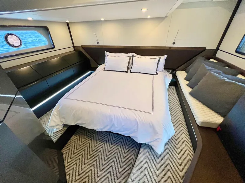 Slide: The Image of Luxurious bedroom interior of 2025 Schaefer 510 Sport yacht with modern design. - 35