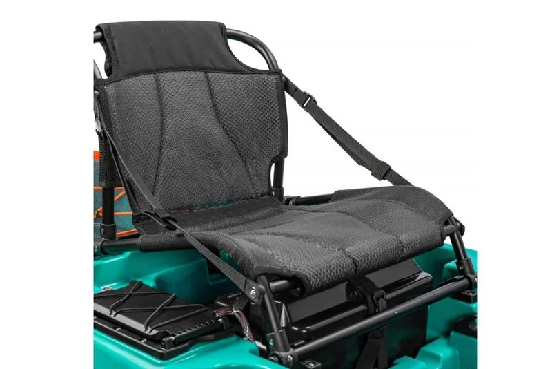 Slide: The Image of 2023 Old Town Sportsman Autopilot 120 kayak seat, ergonomic design, black mesh material. - 12