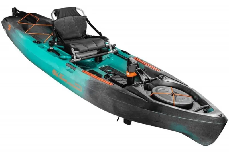 The Image of 2023 Old Town Sportsman PDL 120 kayak, teal and black, with adjustable seat and storage compartments. - 0