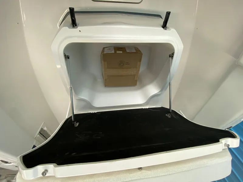 Slide: The Image of Storage compartment of 2025 Sea Fox 268 Commander boat with a cardboard box inside. - 23