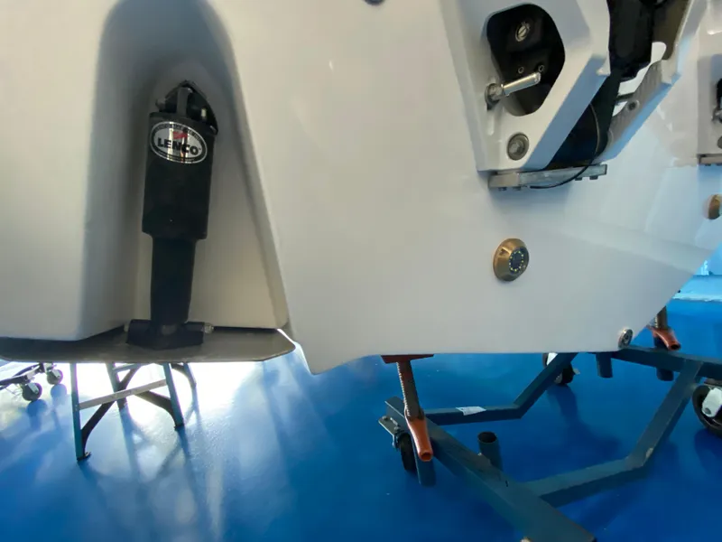 Slide: The Image of Close-up of 2025 Sea Fox 268 Commander boat hull on stands. - 29