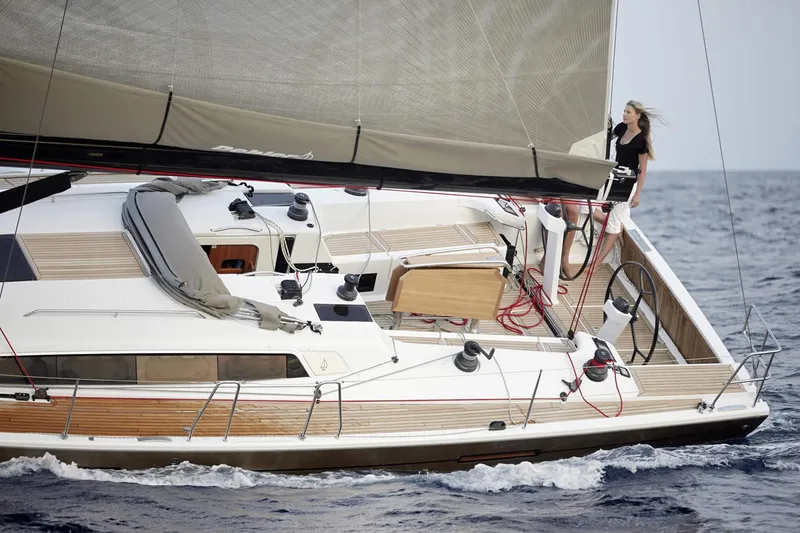 Slide: The Image of Modern interior of 2025 Dehler 46 yacht with spacious seating and skylights. - 15