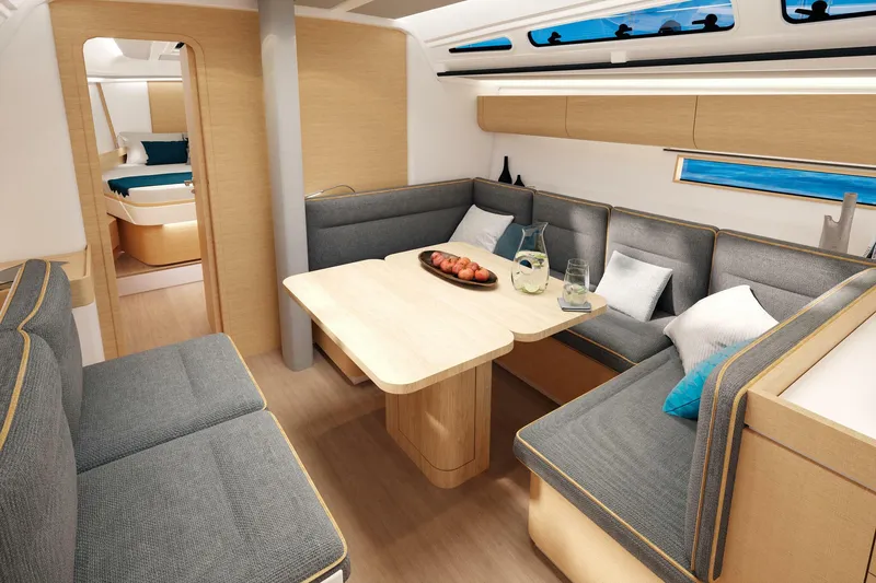 Slide: The Image of Luxurious interior of 2025 Dehler 46 yacht with modern design and cozy bedroom. - 23