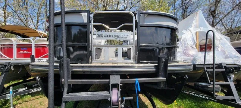 Slide: The Image of 2020 Ranger 2300LS pontoon boat on trailer, front view. - 3
