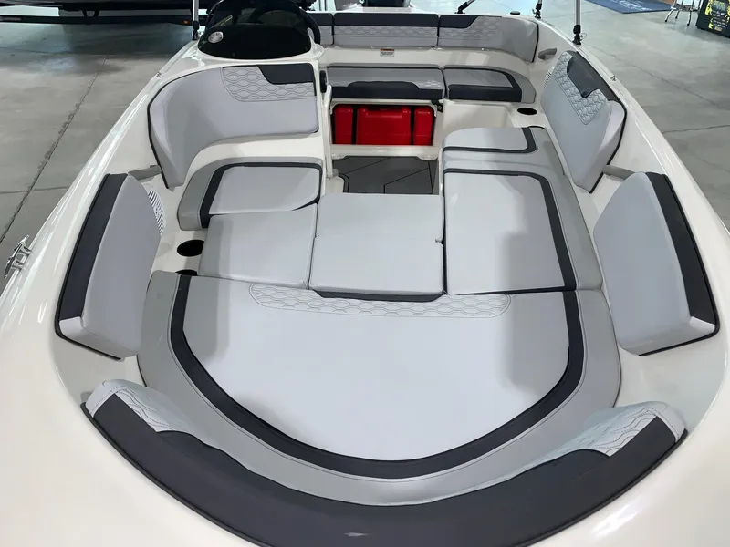 Slide: The Image of 2024 Bayliner Element M15 boat interior with spacious seating and storage. - 3