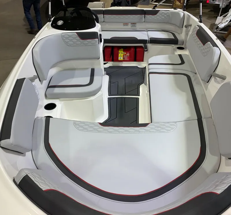 Slide: The Image of 2024 Bayliner Element M15 boat interior with spacious seating and modern design. - 7