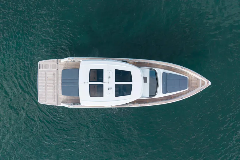 Slide: The Image of Aerial view of 2024 Fjord 41 XL yacht on calm water. - 24