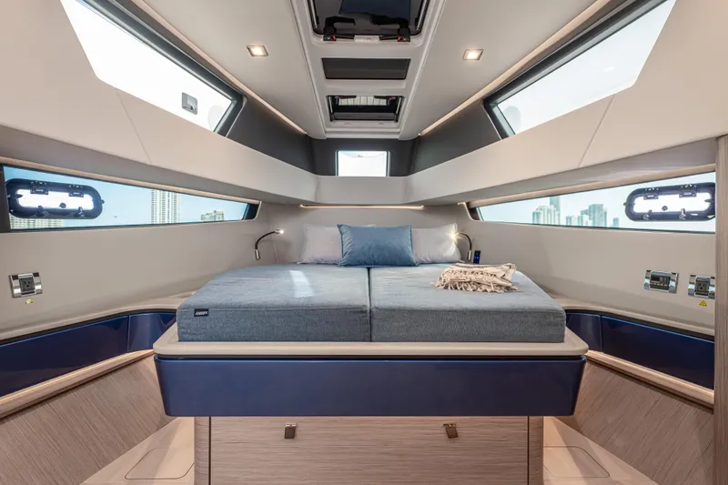 Slide: The Image of Luxurious interior of 2024 Fjord 41 XL yacht with spacious bed and modern design. - 43