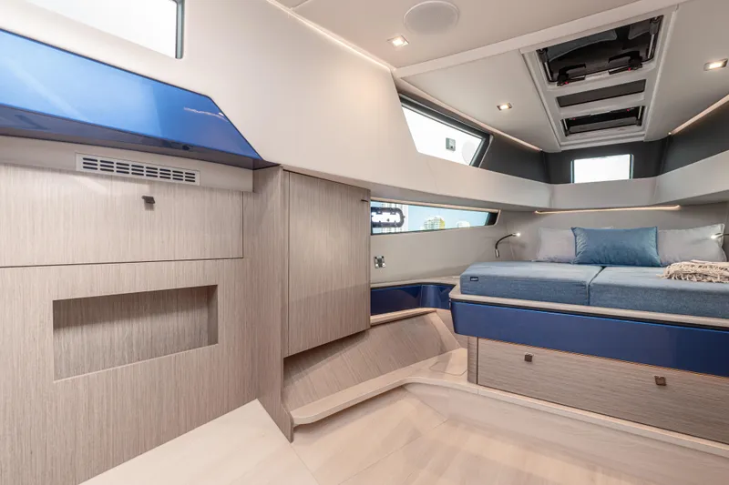 Slide: The Image of Luxurious interior of 2024 Fjord 41 XL yacht with modern design and comfortable bedding. - 44