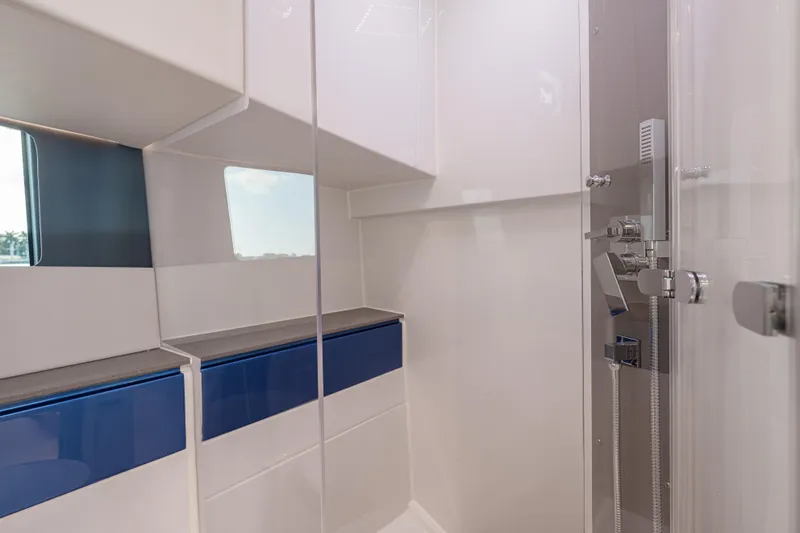Slide: The Image of Modern bathroom interior of 2024 Fjord 41 XL yacht, featuring sleek design and fixtures. - 53