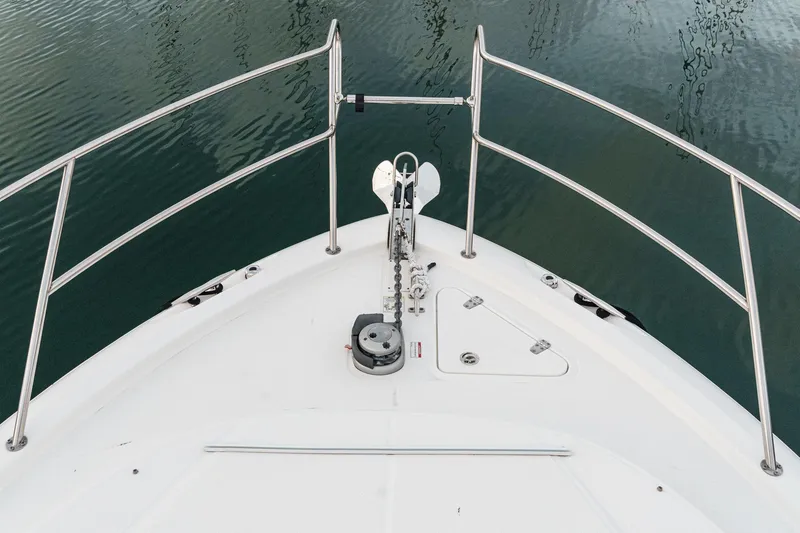 Slide: The Image of Bow view of 2019 Boston Whaler 315 Conquest boat with stainless steel railings. - 124
