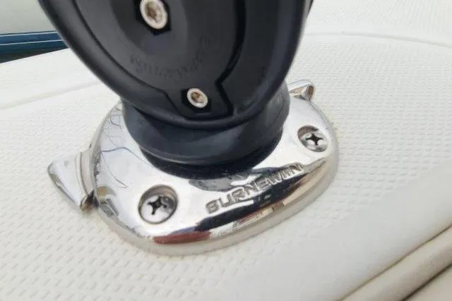 Slide: The Image of Close-up of a 2019 Boston Whaler 315 Conquest boat fitting detail. - 47