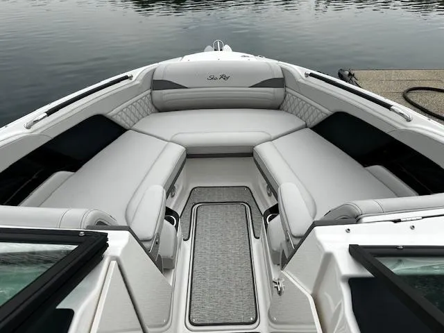 Slide: The Image of 2024 Sea Ray SLX 280 boat interior with luxurious seating. - 15