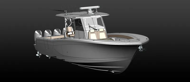 Slide: The Image of 2025 Caymas 401 CC center console boat with quad engines. - 4