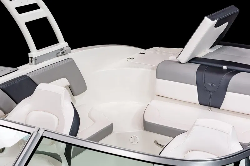 Slide: The Image of Interior of 2025 Chaparral 23 SSi boat with white and gray seating. - 38