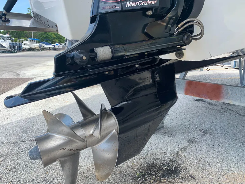 Slide: The Image of Close-up of a MerCruiser drive with propeller, mounted on a 2015 Monterey 275 Sport Yacht. - 20