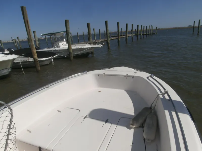 Slide: The Image of 2004 Grady-White 22 Fisherman boat docked in a marina, calm waters, clear sky. - 11