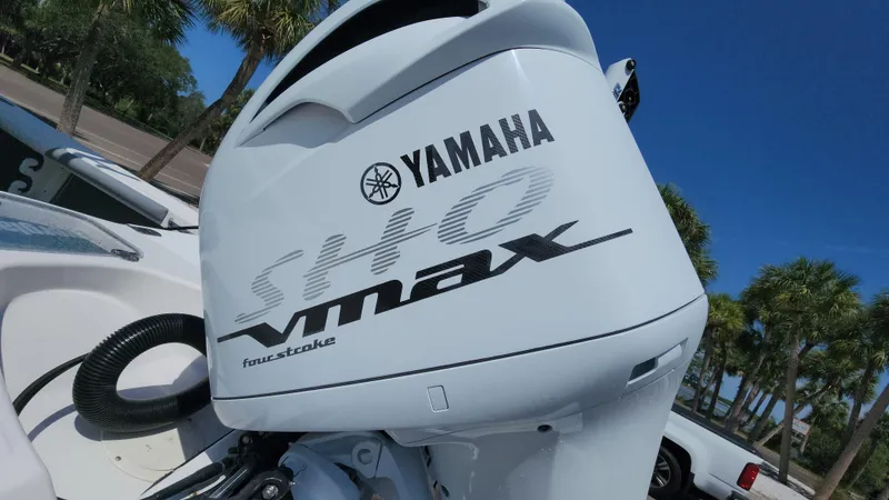 Slide: The Image of Yamaha VMAX SHO outboard motor on a 2006 Everglades 243 CC boat. - 25