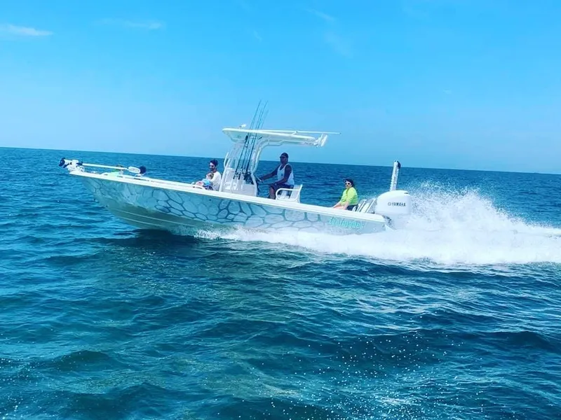 Slide: The Image of 2006 Everglades 243 CC boat cruising on open water. - 36