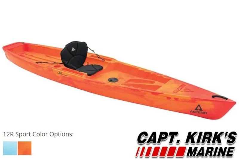 Slide: The Image of 2021 Ascend 12R Sport Sit-On kayak in orange, available at Capt. Kirk's Marine. - 1