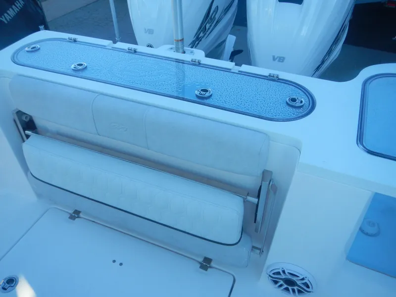 Slide: The Image of 2024 Sea Fox 328 Commander boat seating and storage area. - 15