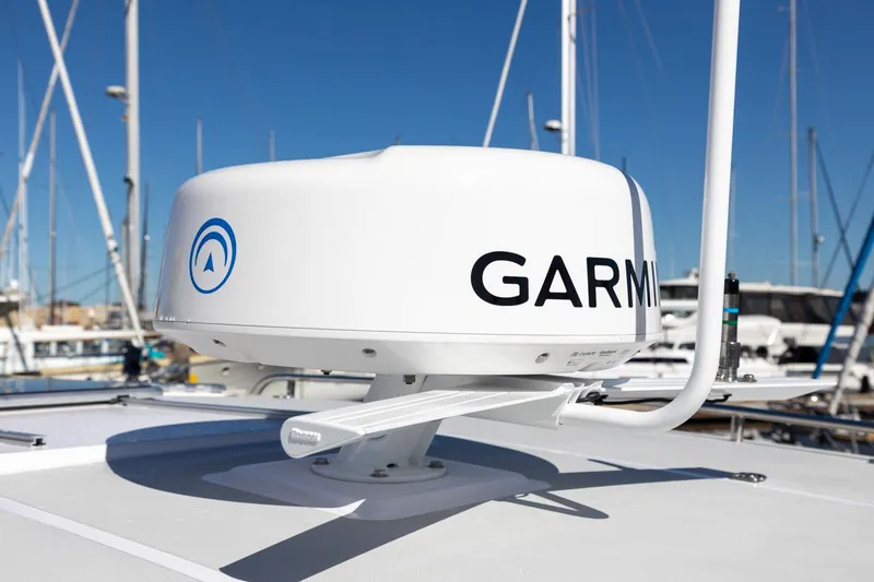 Slide: The Image of Garmin radar on True North 34 boat, 2020 model, in a marina setting. - 8