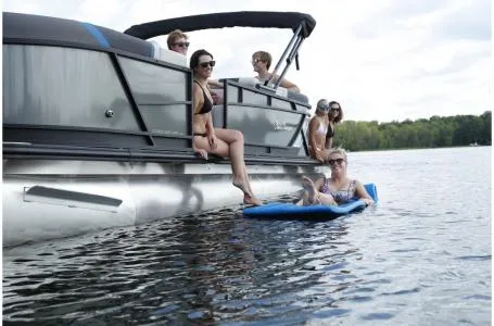 Slide: The Image of People enjoying a day on a 2021 SunChaser Geneva Sport 22 LR DH pontoon boat. - 22