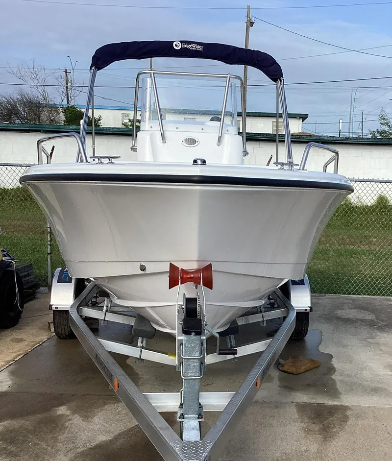 Slide: The Image of 2023 Edgewater 188CC boat on trailer, front view. - 9